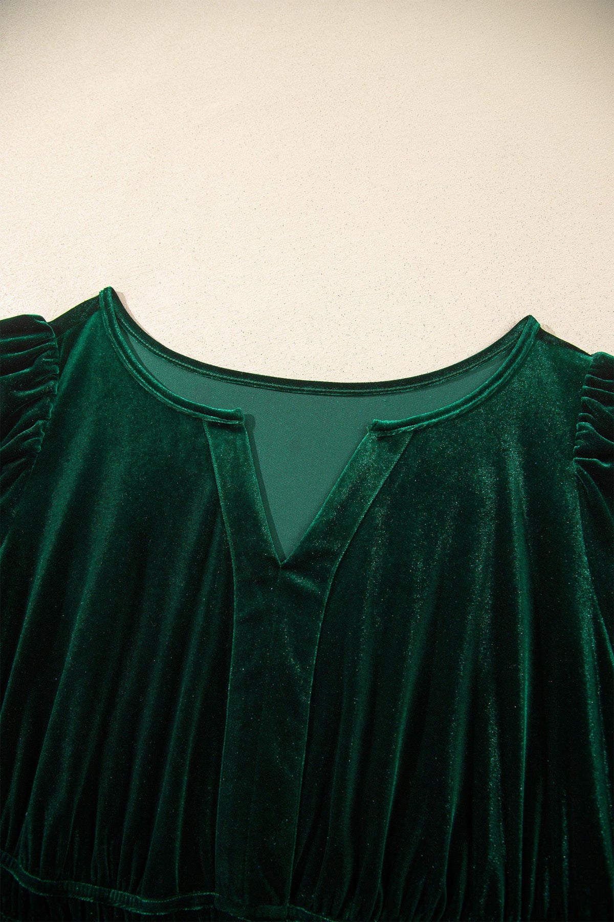 Plus Size Velvet Tiered Maxi Dress in blackish green, back view