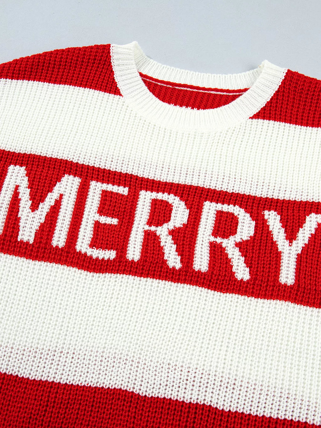 Scarlet striped MERRY Christmas sweater with drop shoulder - view 12