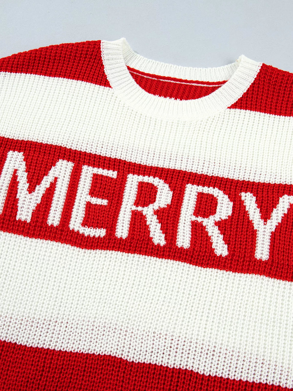 Scarlet striped MERRY Christmas sweater with drop shoulder - view 12