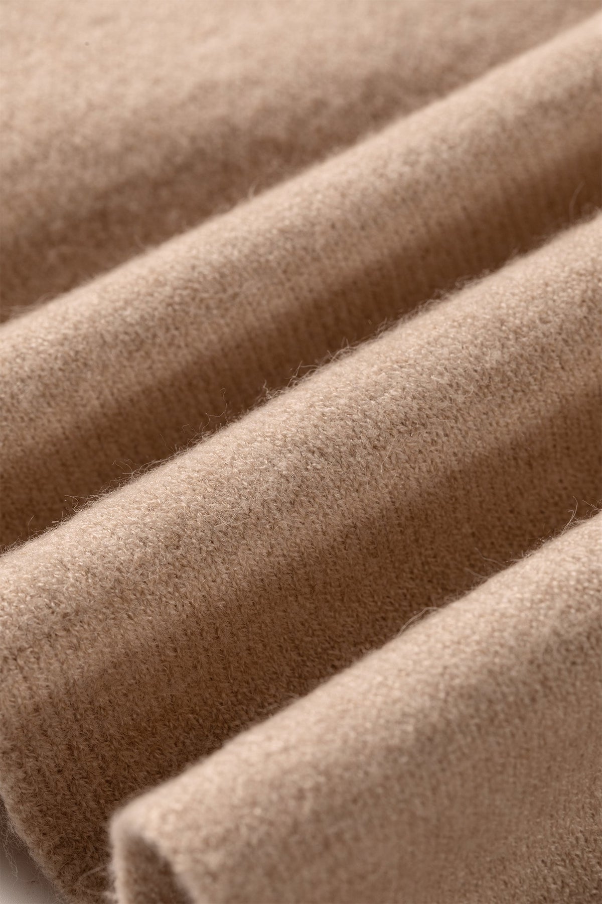 Ribbed Trim High Neck Sweater in beige, back view