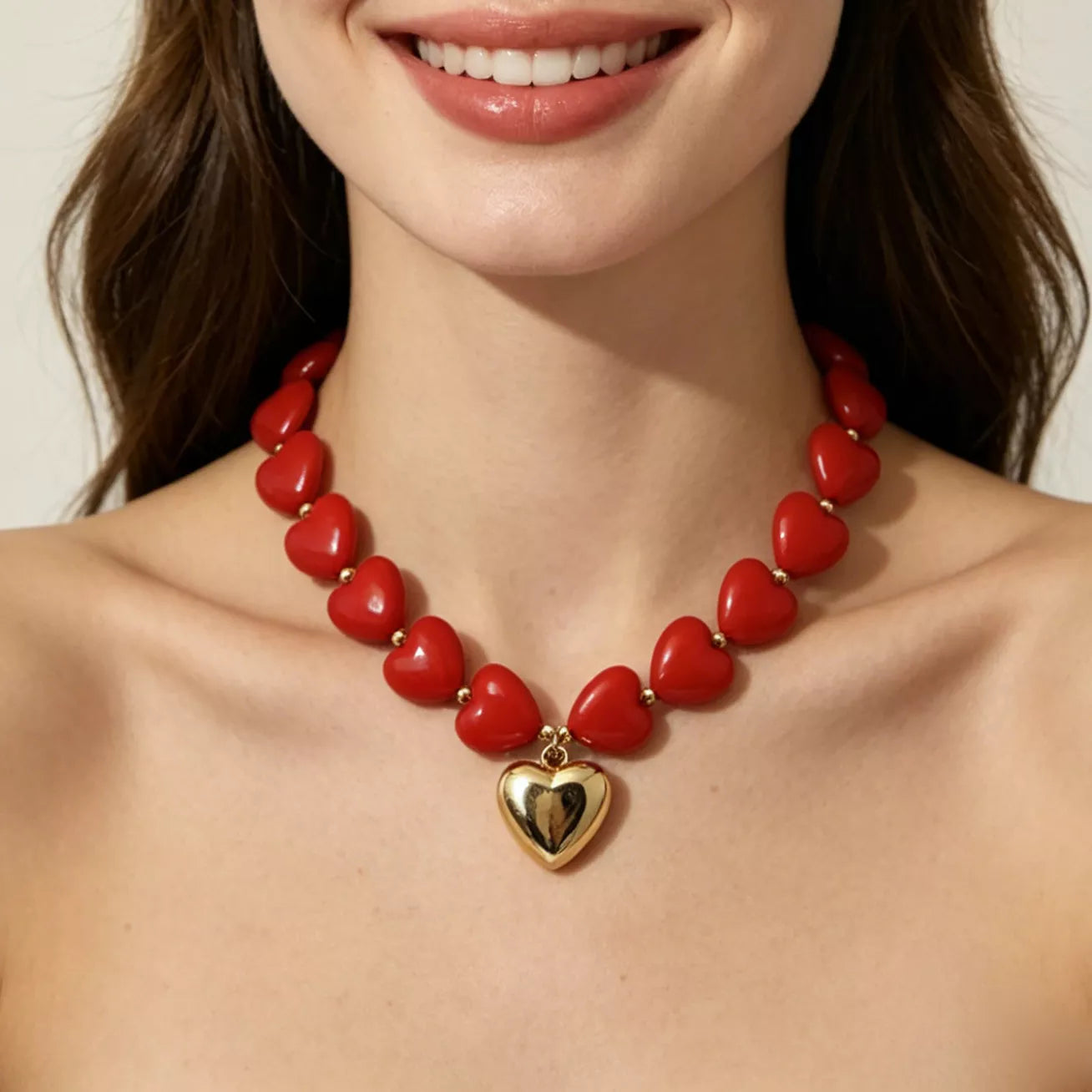 Heart-Shaped Resin Beaded Necklace - close up of pendant