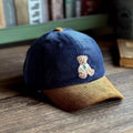 Corduroy Baseball Cap with Embroidered Bear - front view