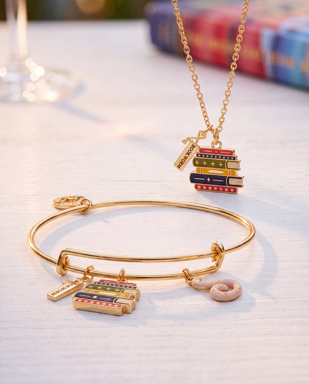 Book Club Multicharm Bangle charm detail
