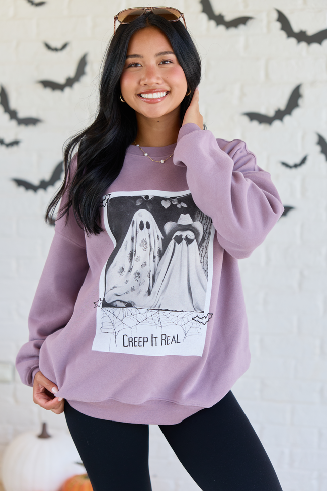 Creep It Real Dark Purple Graphic Sweatshirt, back view