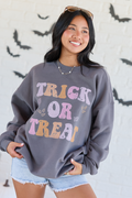 Trick or Treat Dark Grey Graphic Sweatshirt, front view