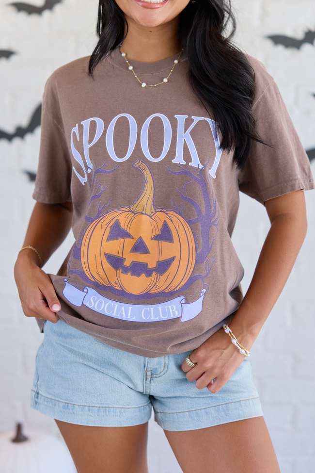 Spooky Social Club Brown Graphic Tee, detail view