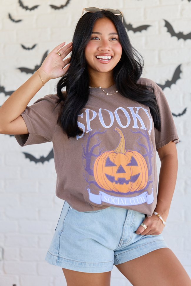 Spooky Social Club Brown Graphic Tee, styled view