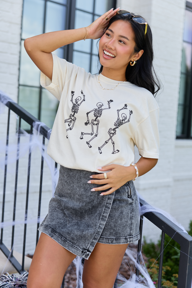 Skeletons Dancing Ivory Graphic Tee, styled view