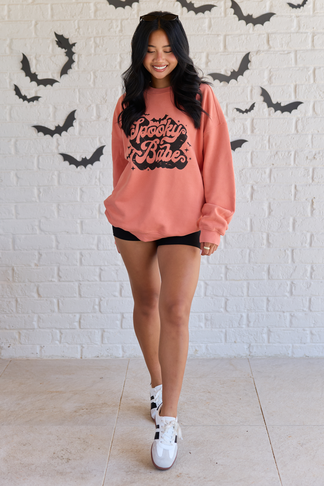Spooky Babe Light Rust Graphic Sweatshirt, styled view