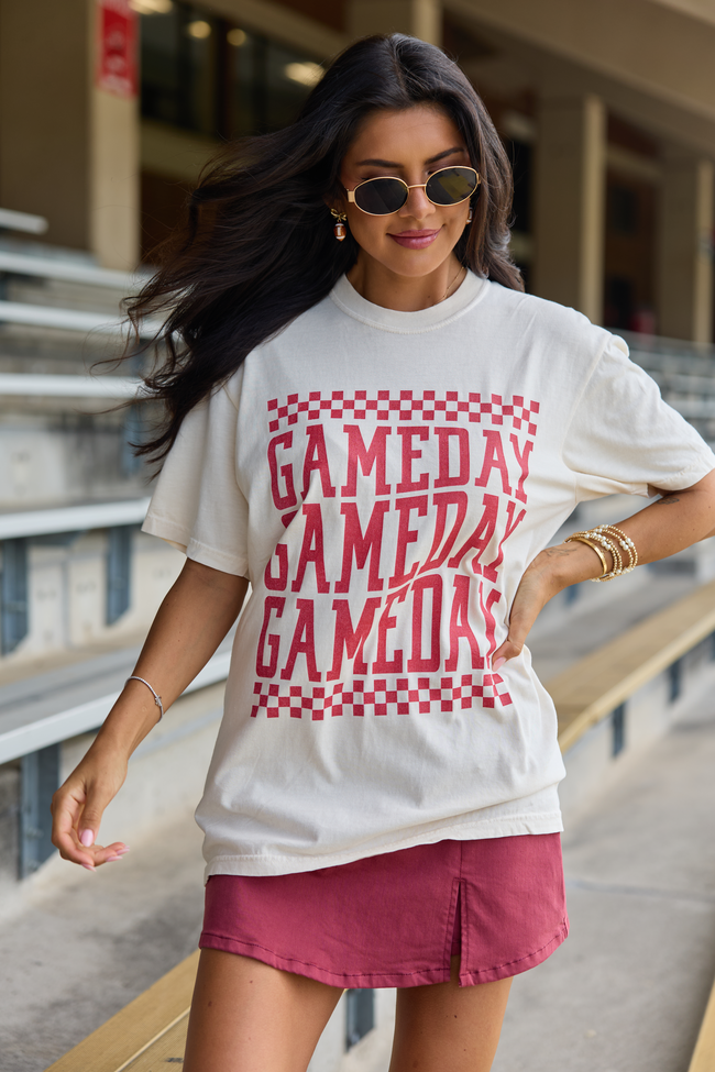 Checkered Gameday Red Repeat Ivory Graphic Tee
