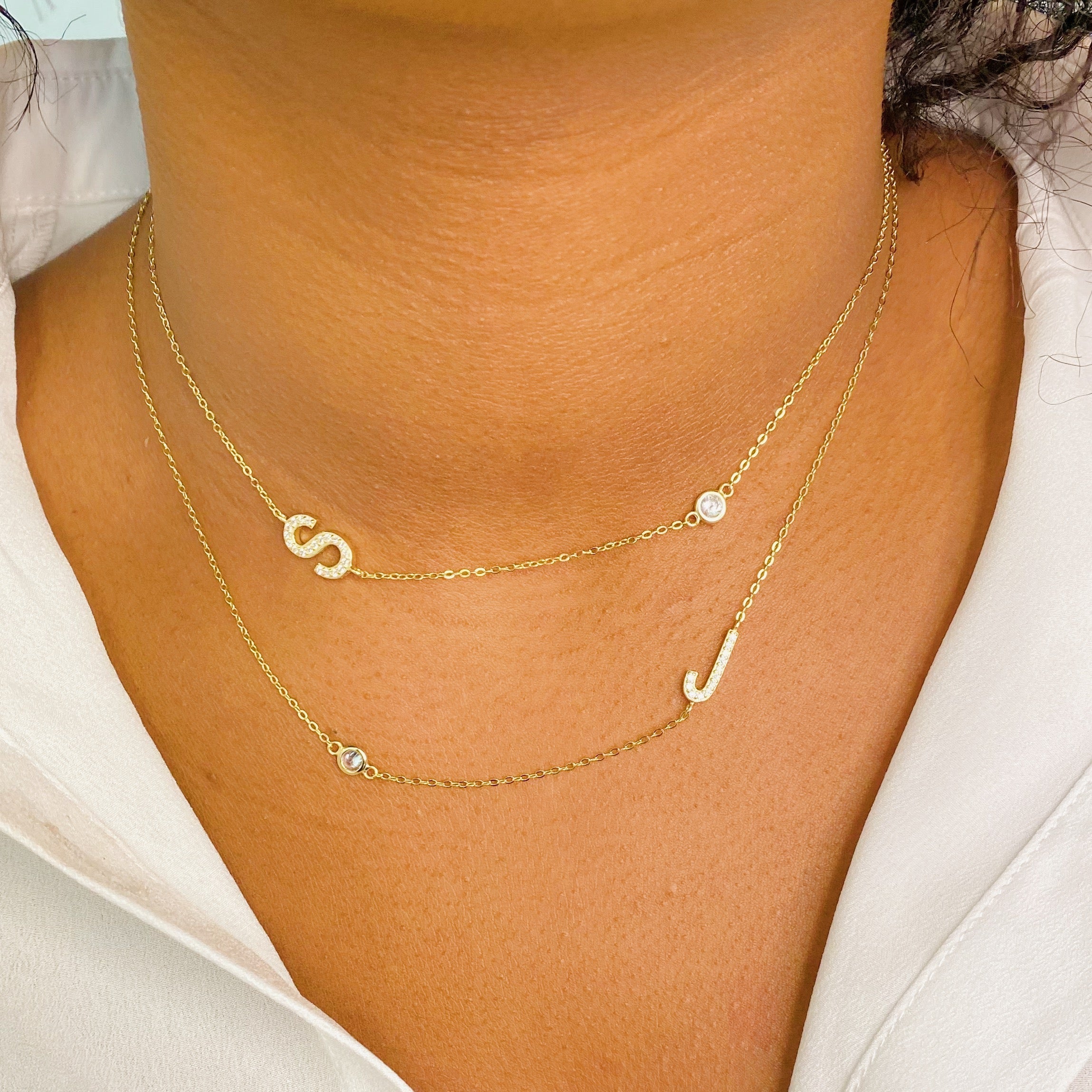 Finest Shine Initial Sterling Silver Necklace - flat lay view