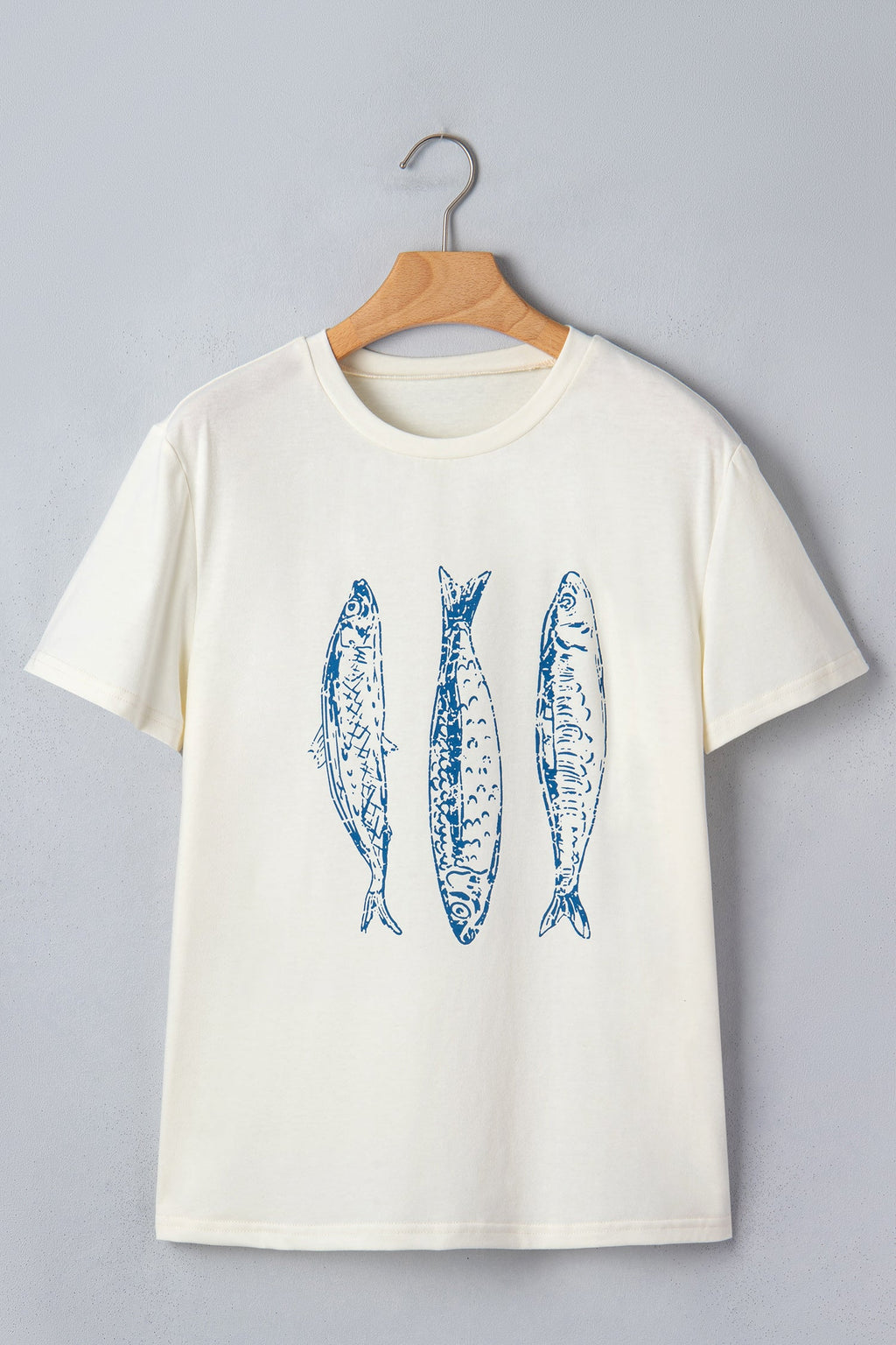 Fish Short Sleeve Round Neck Graphic T-Shirt in White - back view