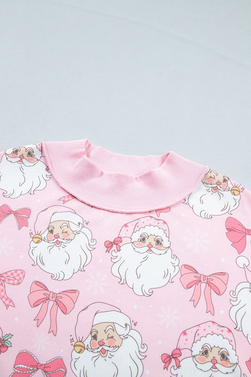 Christmas Santa Bow Mock Neck Sweatshirt in pink, back view