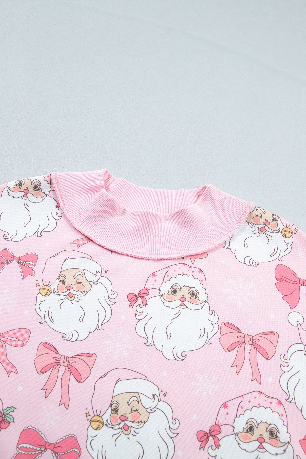 Christmas Santa Bow Mock Neck Sweatshirt in pink, back view