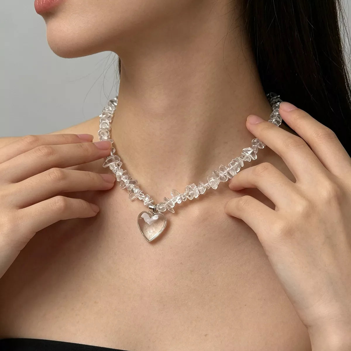 Clear Crystal Heart Pendant Necklace - additional detail view