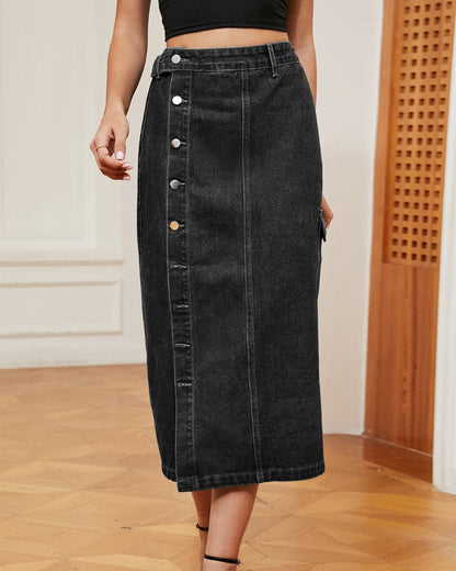 Button Down Midi Denim Skirt