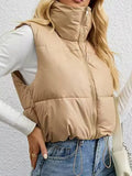 Zip-up puffer vest for women in khaki, black, coffee, pink and white - view 1