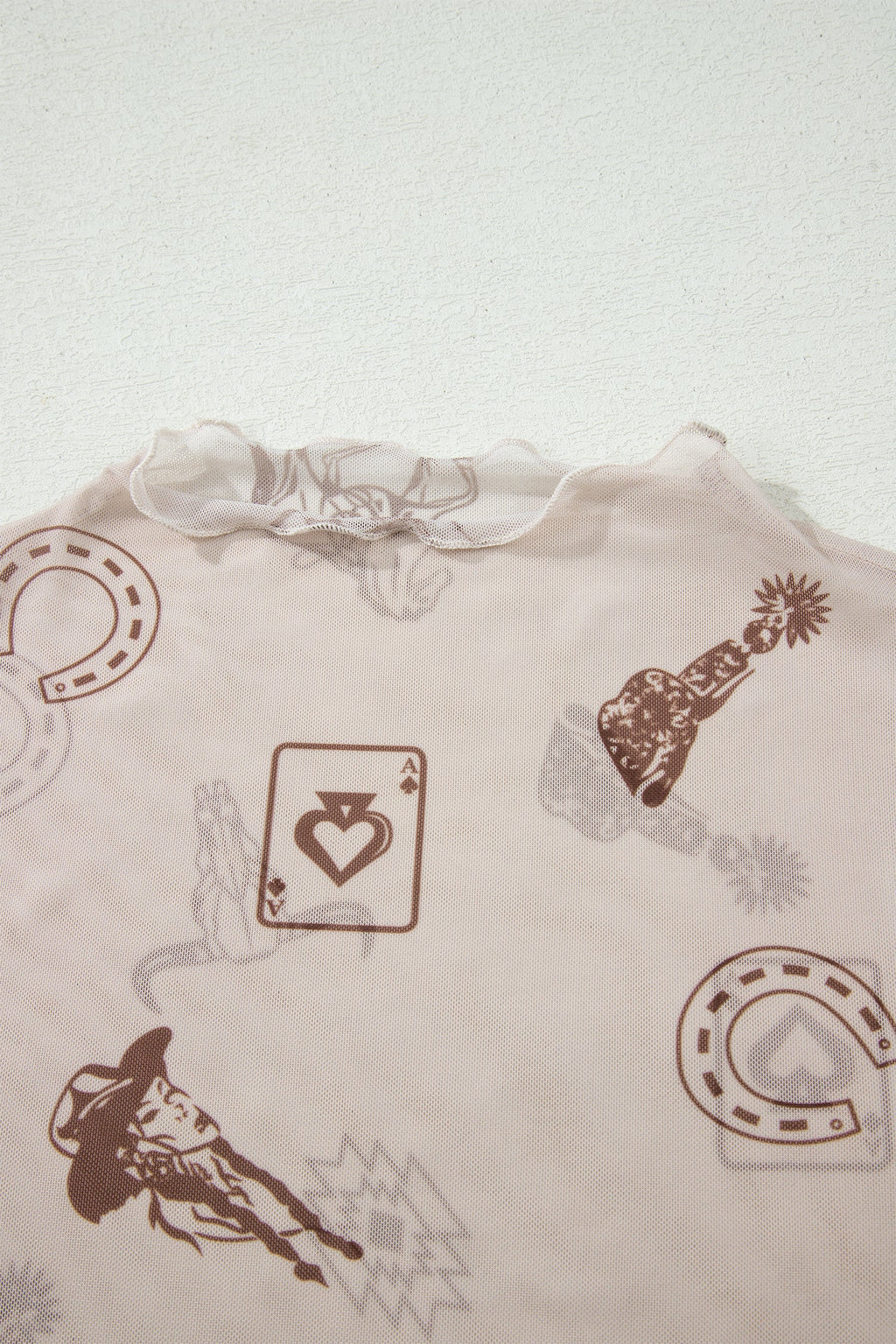 Western & Leopard Mesh Short Sleeve Top