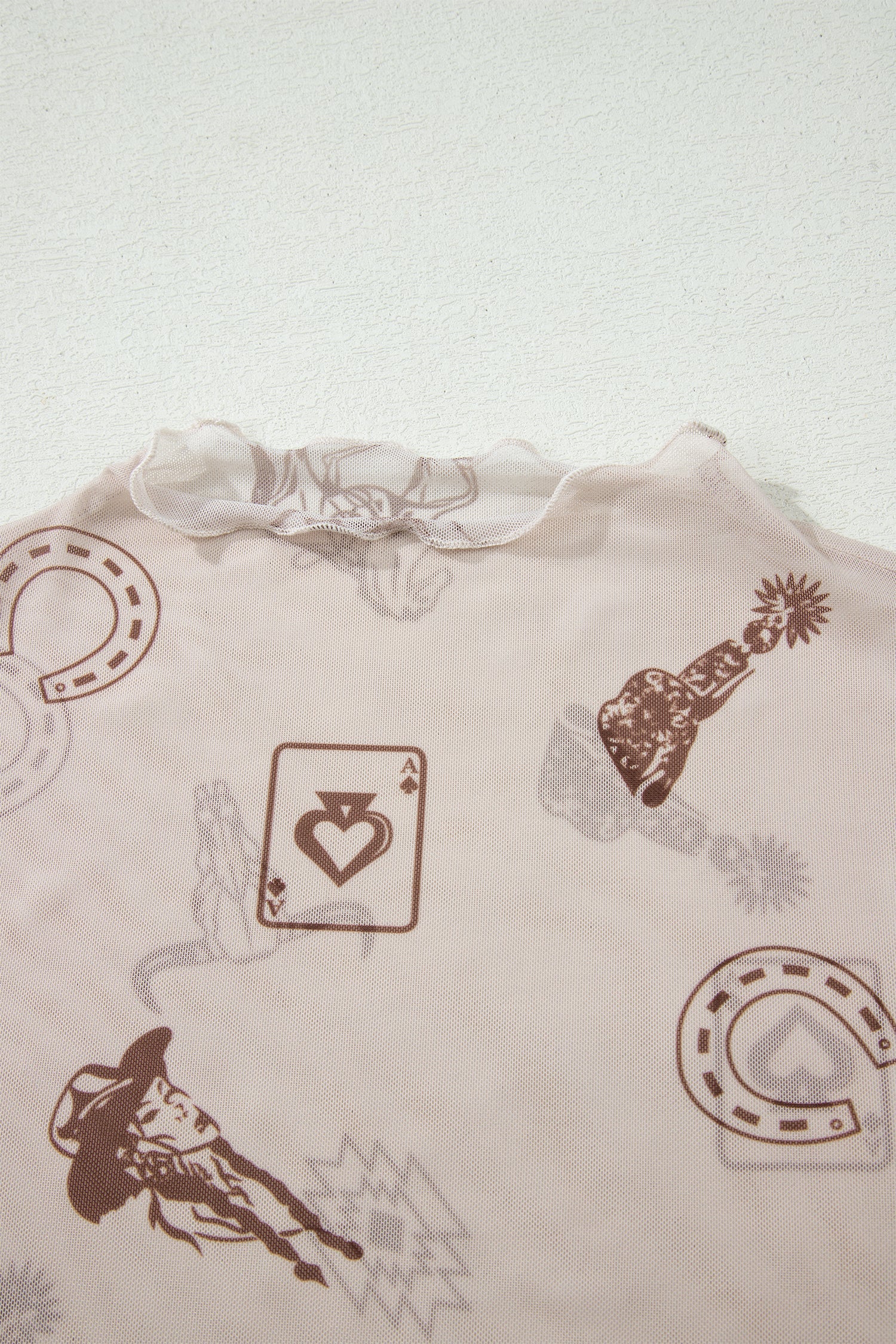 Western & Leopard Mesh Short Sleeve Top