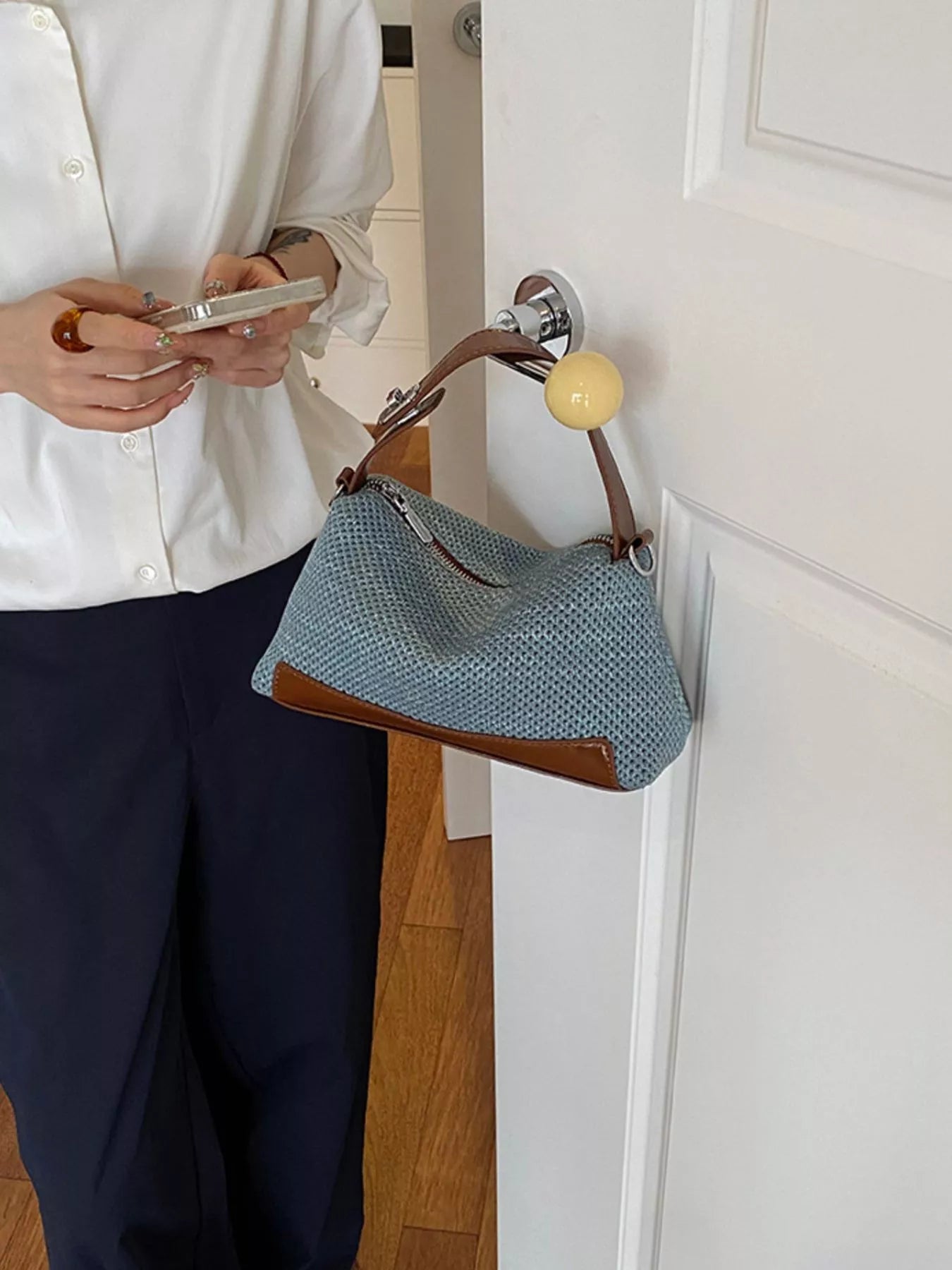 Woven Texture Crossbody Bag - textured polyester crossbody bag, view 5