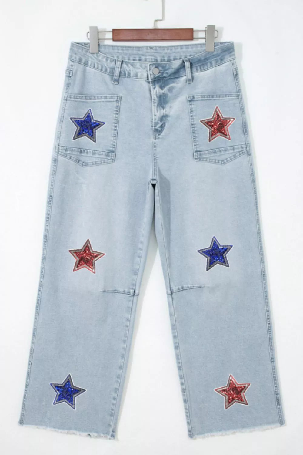 Star-Embellished Cropped Jeans in Light Blue - styled with white tee