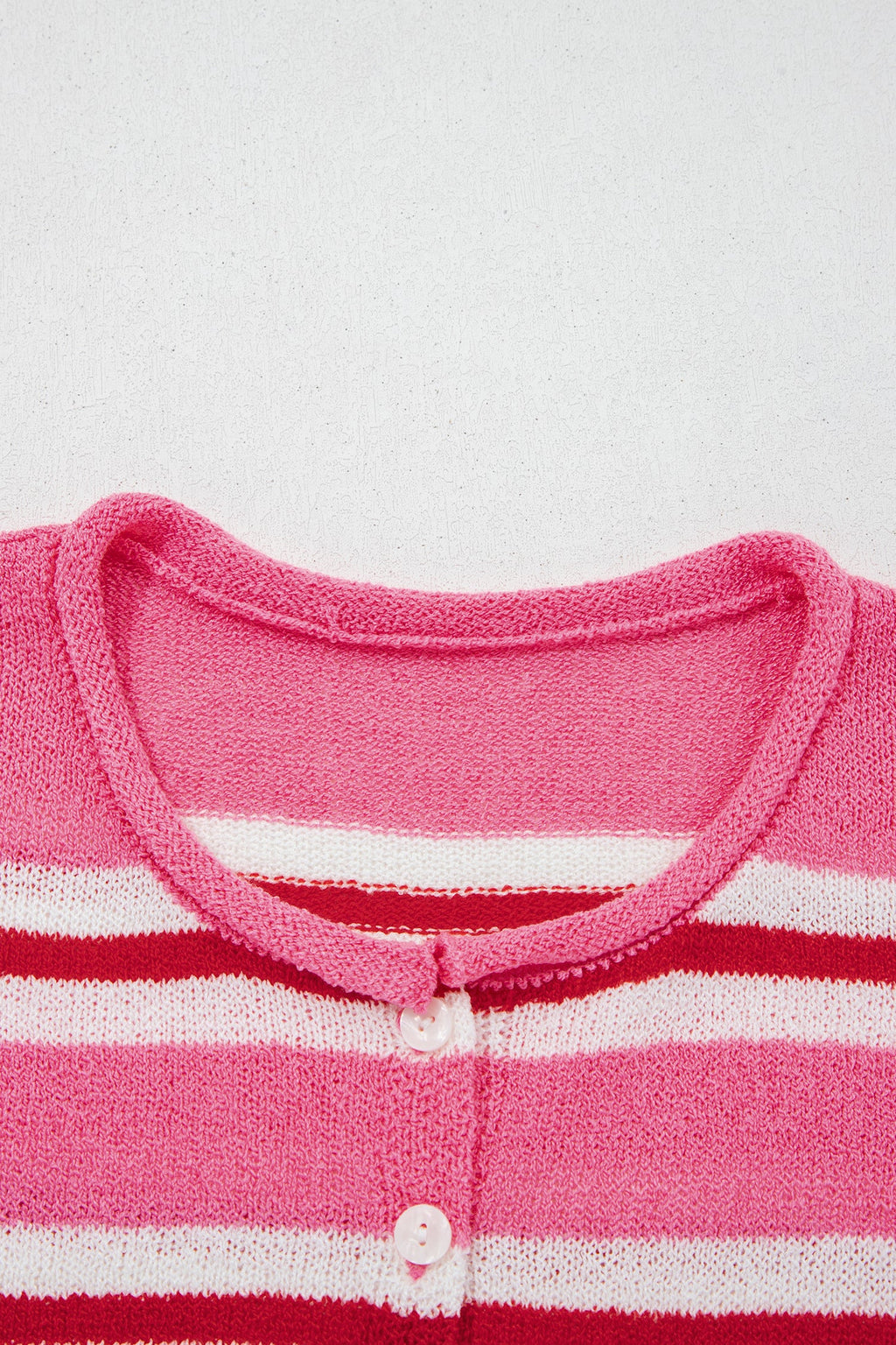 Stripe Drop Shoulder Buttoned Knit Cardigan in blue stripe, close-up