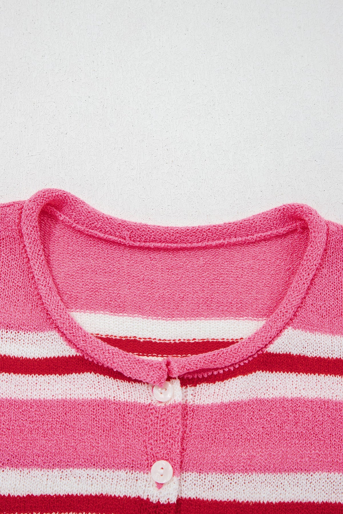 Stripe Drop Shoulder Buttoned Knit Cardigan in blue stripe, close-up