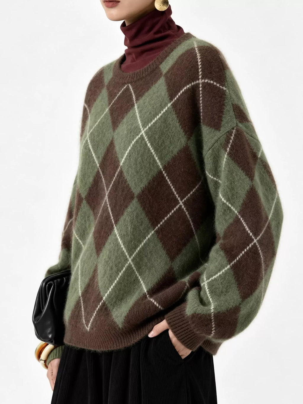 Argyle fuzzy knit sweater, women's relaxed fit - view 23
