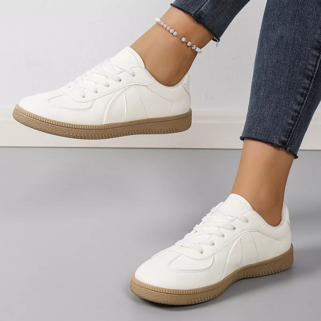 Round Toe Lace-Up Flats Sneakers in Off-white - side view