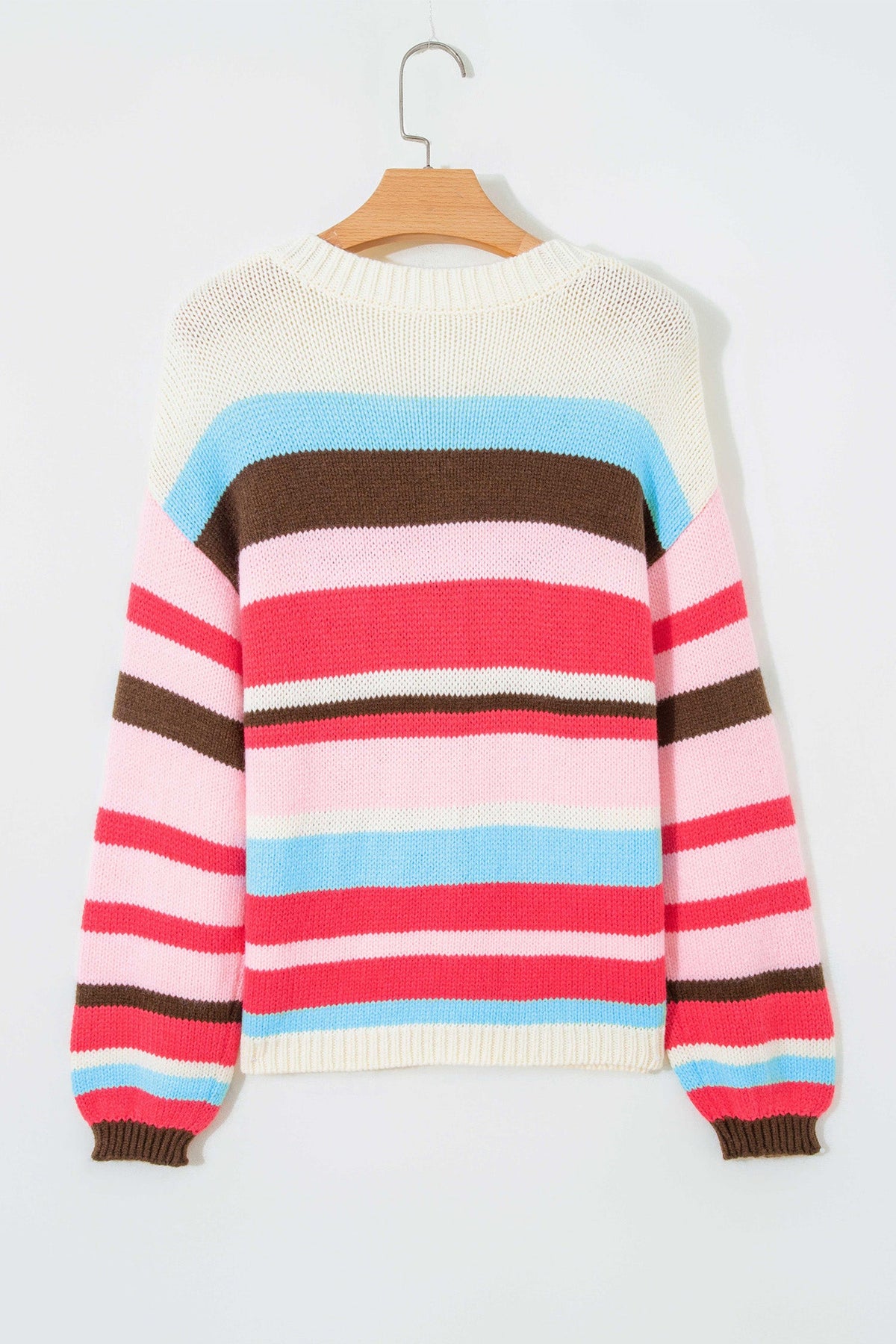 Stripe Colorblock Drop Shoulder Cardigan in pink stripe, close-up