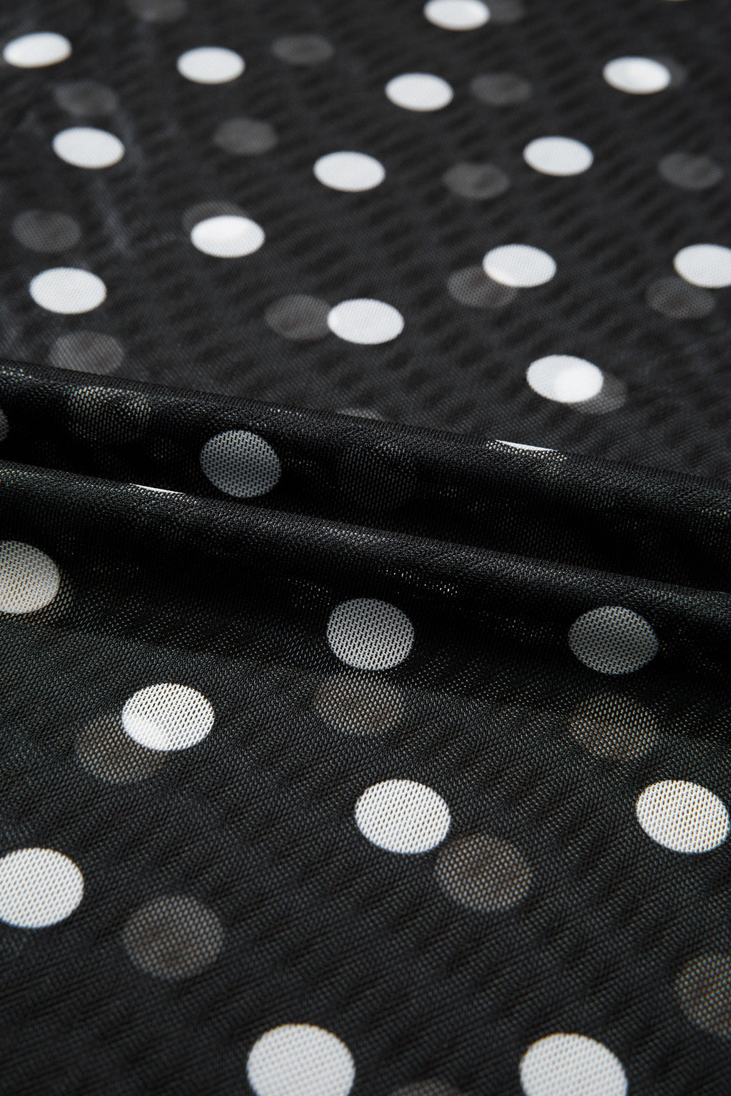 Polka Dot Sheer Mesh High Neck Tee in Black - side view