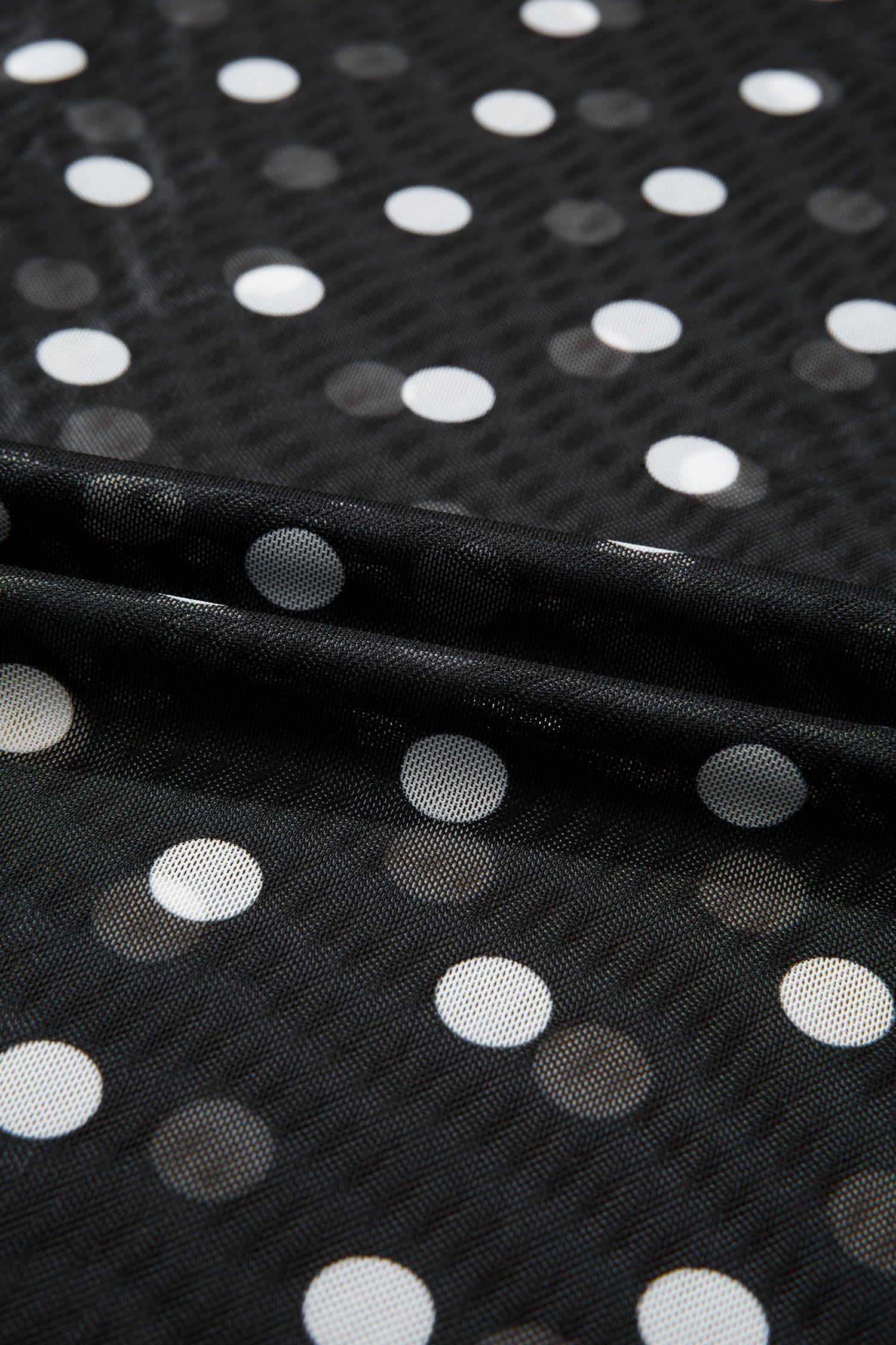 Polka Dot Sheer Mesh High Neck Tee in Black - side view
