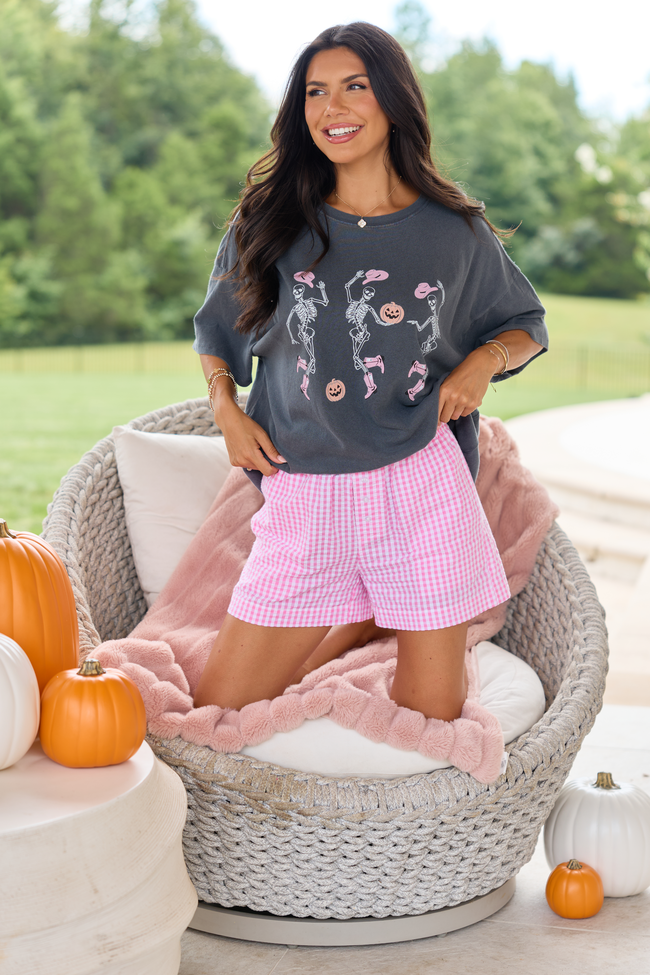 Dancing Skeletons Charcoal Oversized Graphic Tee, front view