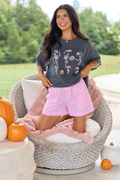 Dancing Skeletons Charcoal Oversized Graphic Tee, front view