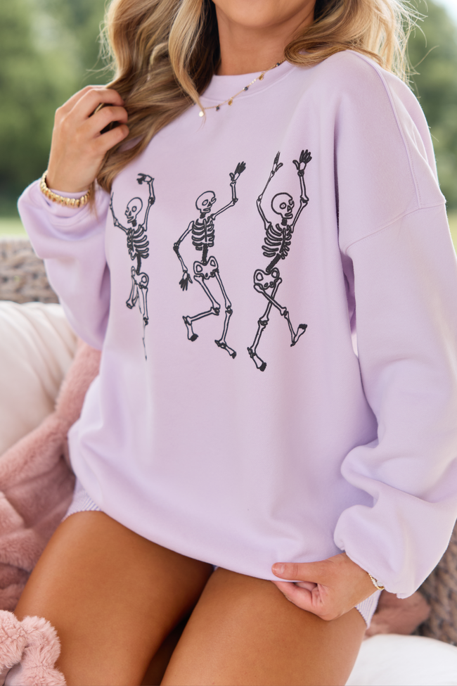 Skeletons Dancing Purple Graphic Sweatshirt, detail view