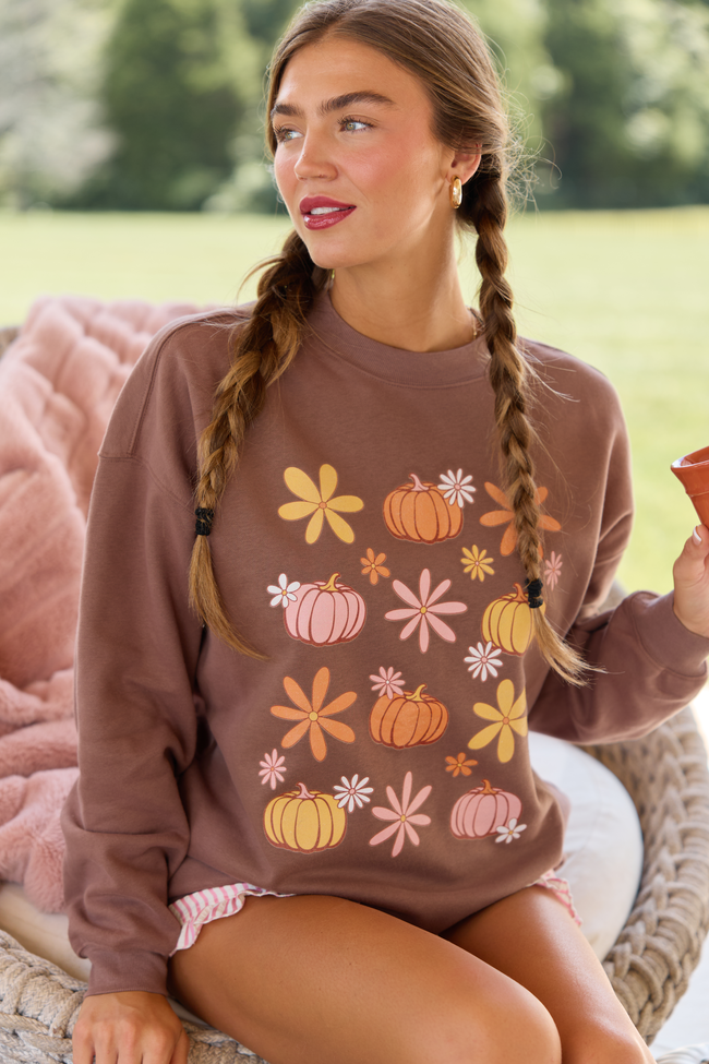 Pumpkin Daisy Mocha Graphic Sweatshirt, styled view