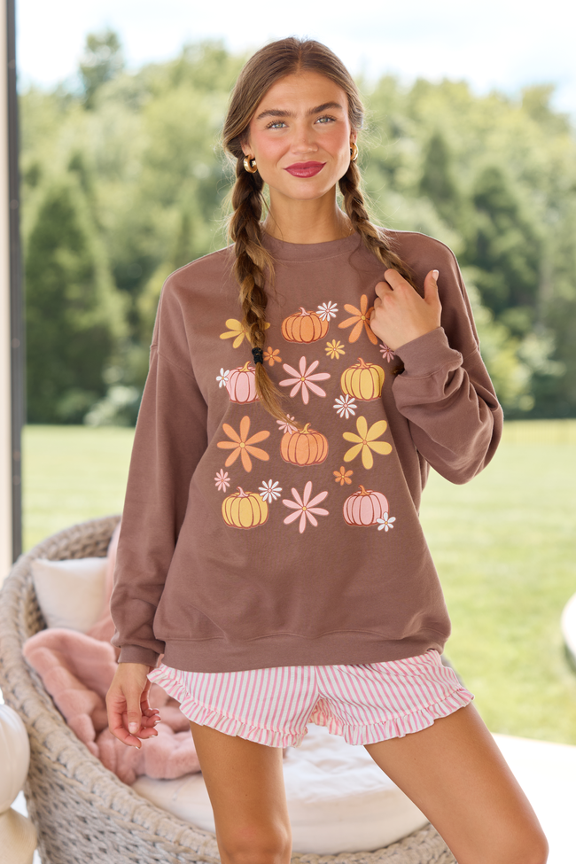 Pumpkin Daisy Mocha Graphic Sweatshirt, back view