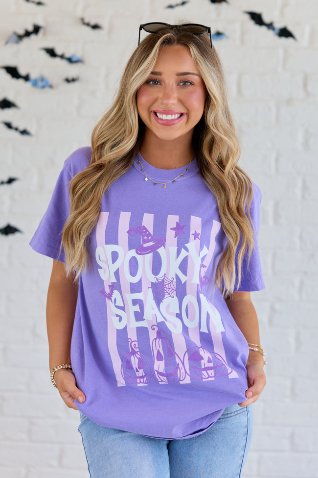 Spooky Season Stripes Violet Comfort Colors Graphic Tee, additional view