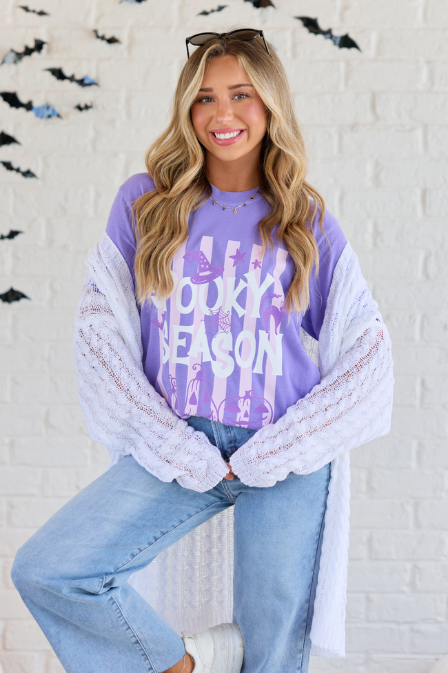 Spooky Season Stripes Violet Comfort Colors Graphic Tee, back view