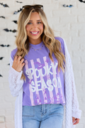 Spooky Season Stripes Violet Comfort Colors Graphic Tee, front view