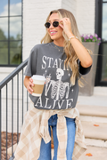 Staying Alive Dark Grey Graphic Tee, front view