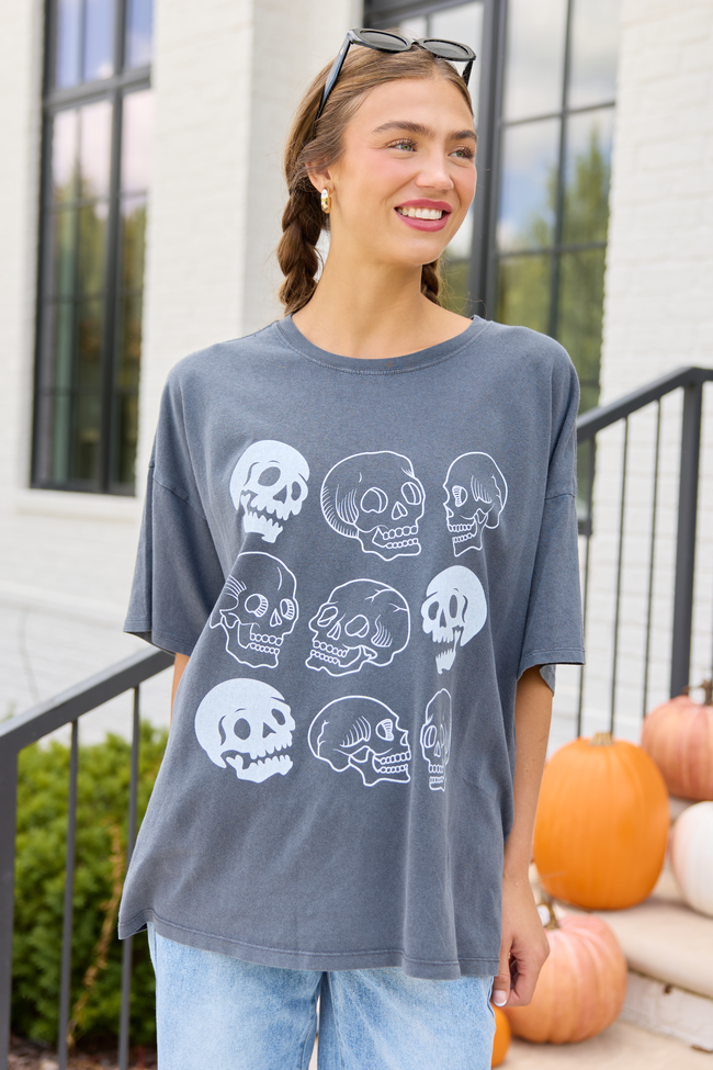 Skulls Charcoal Oversized Graphic Tee, back view