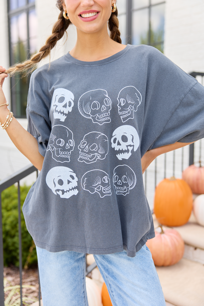 Skulls Charcoal Oversized Graphic Tee, detail view