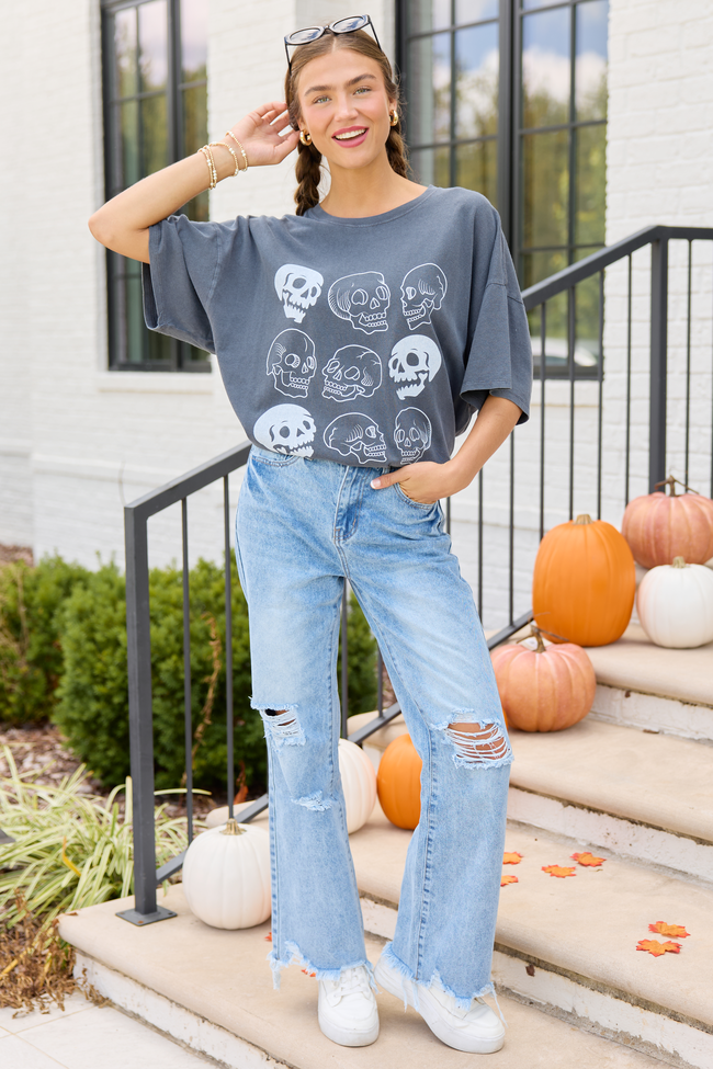 Skulls Charcoal Oversized Graphic Tee, styled view