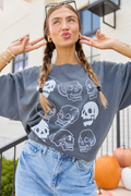 Skulls Charcoal Oversized Graphic Tee, front view