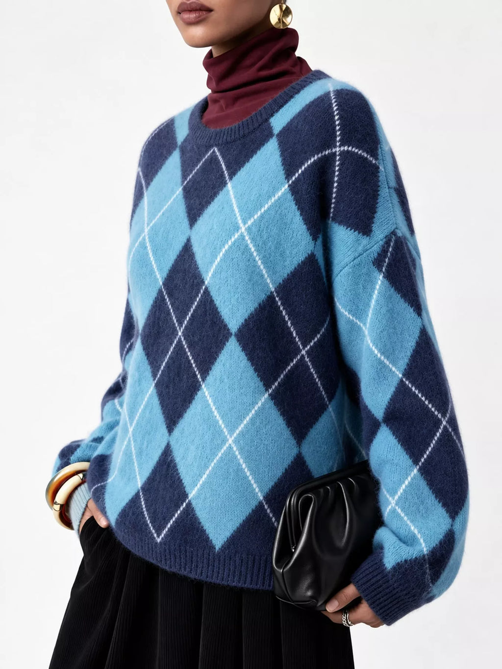 Argyle fuzzy knit sweater, women's relaxed fit - view 27