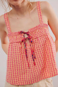 Tied Front Textured Square Neck Cami - square neck tie-front cami, view 1