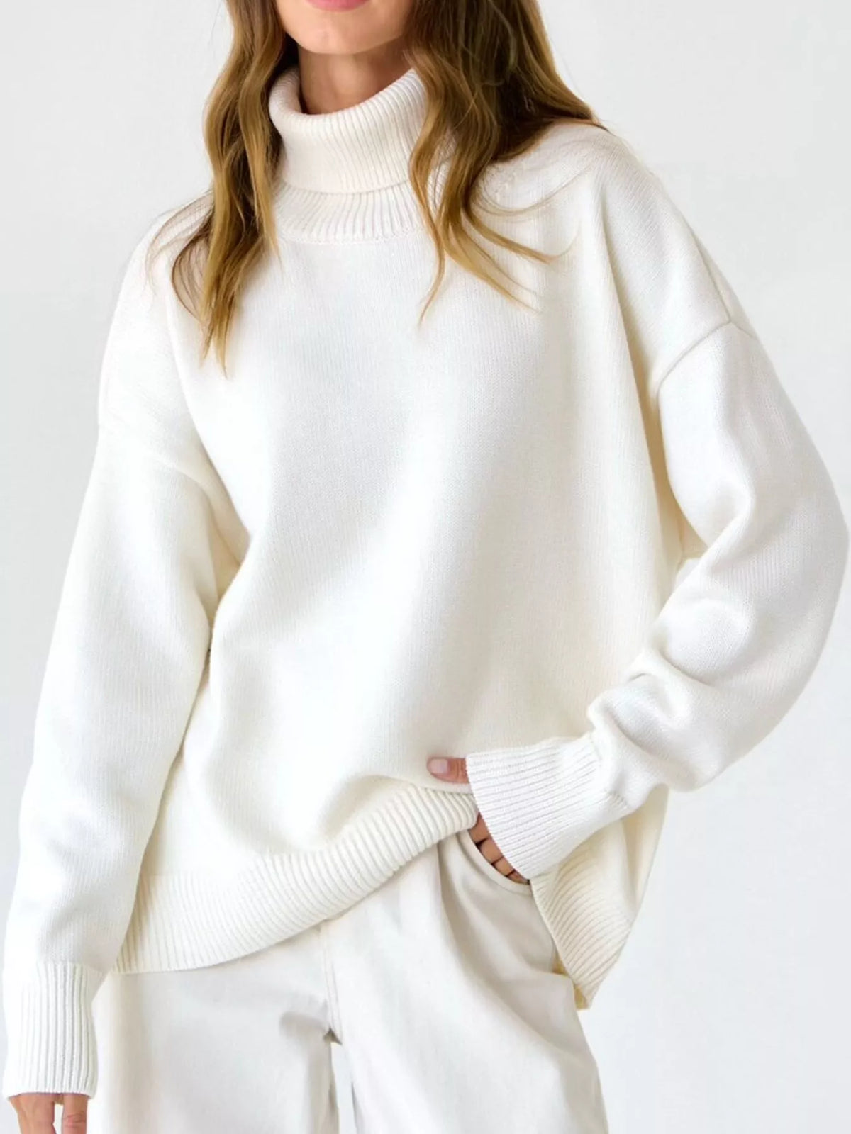 Oversized turtleneck sweater with dropped shoulders - view 1