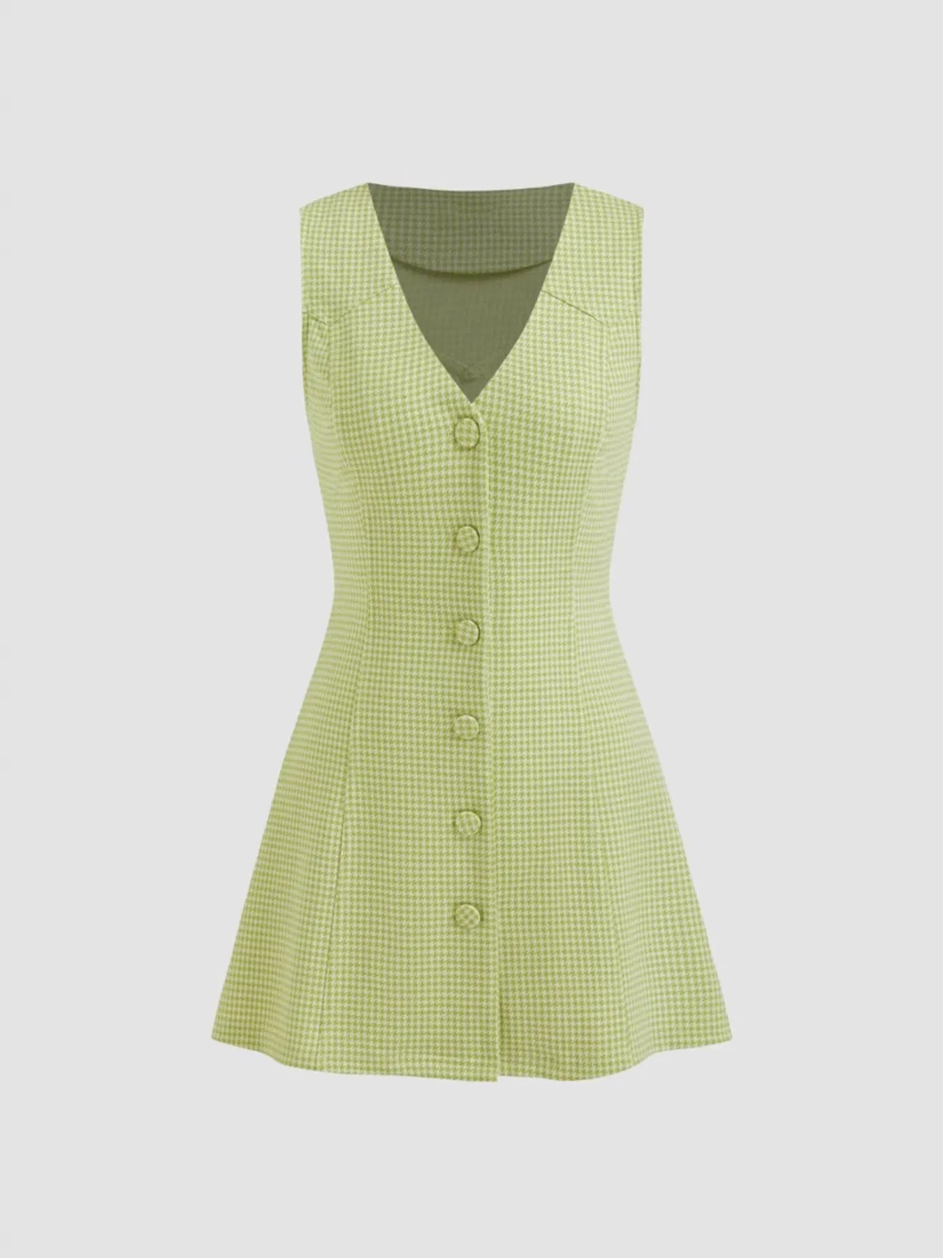Matcha gingham print A-line mini dress with button-front closure
