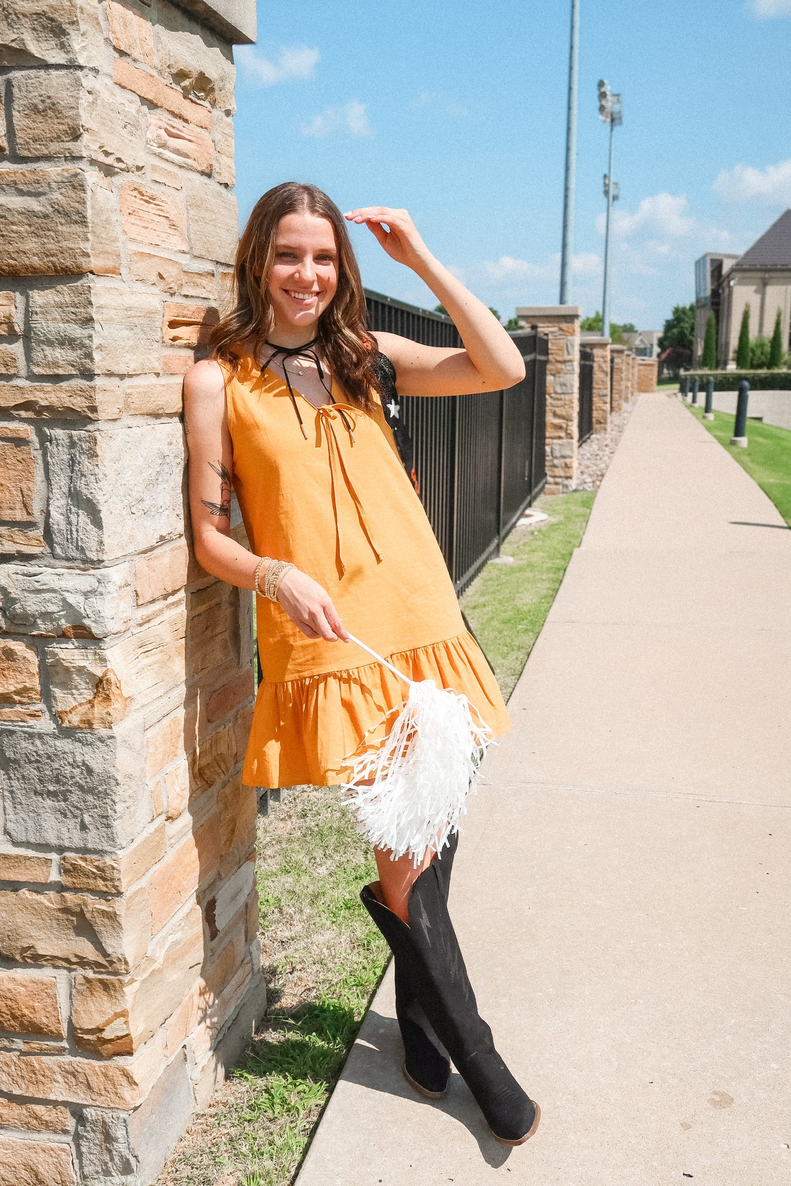 V-Neck Tie Front Ruffle Hem Mini Dress